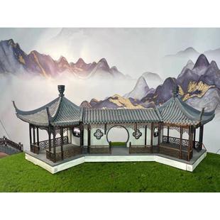 热销古风建筑房屋模型木制模型拼装长廊建筑房子工艺品微缩古建筑