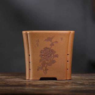 紫砂降坡口海棠泥花盆手工古典长方桌面绿植花器盆景盆苏兵陶艺