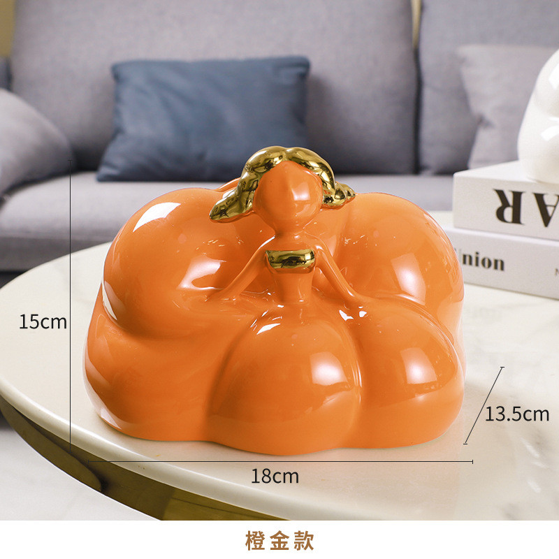 轻奢女孩长裙陶瓷纸巾盒家用客厅摆件创意简约茶几装饰家居抽纸盒