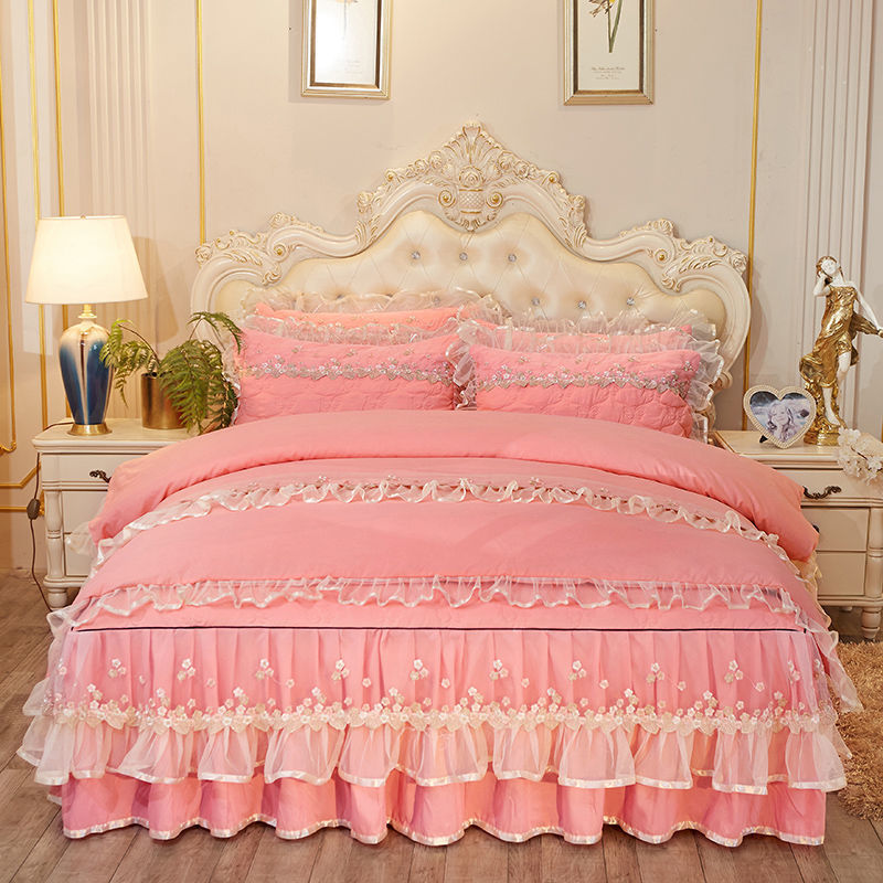 被套公主风网红床裙款四件套夹棉床罩4件套双人韩版床套防滑四季