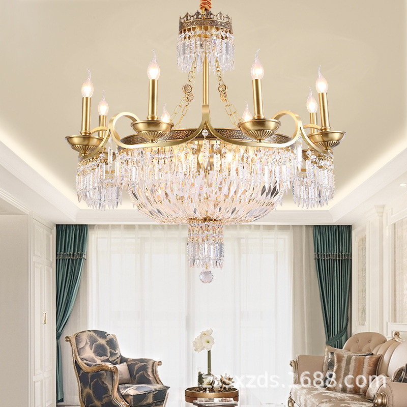 热销法式餐厅全铜水晶吊灯欧式别墅客厅轻奢卧室奢华大气纯铜创意