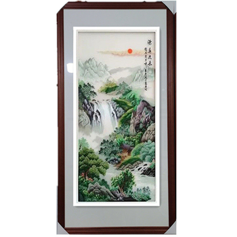 苏绣机绣装饰画成品挂画手工厂家直销玄关画孔雀绣批发价年年有余