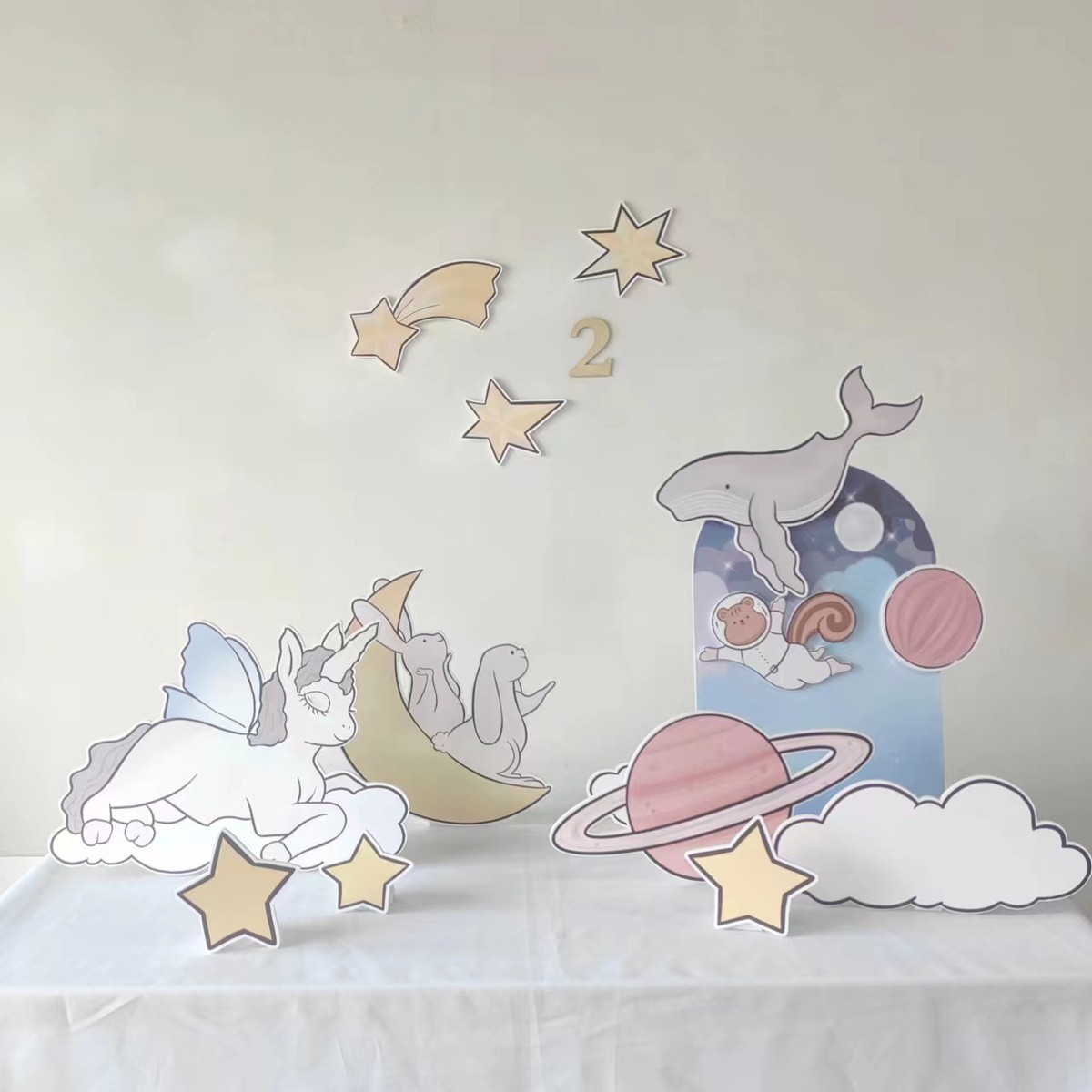 百日宴ins装饰淡紫色海洋美人鱼主题生日kt板桌面派对手绘道具