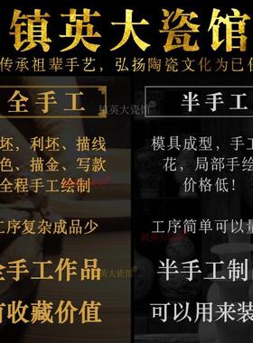 陶瓷器花瓶仿古手绘明清中式青花瓷古典客厅家居装饰品摆件镶嵌