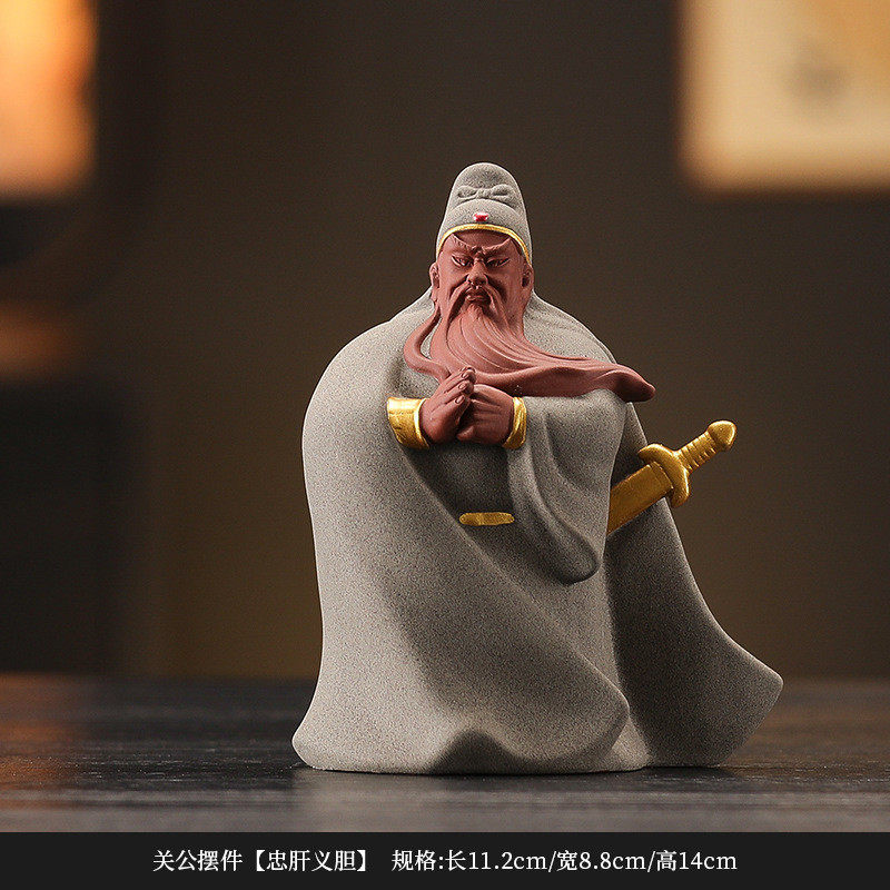 新中式摆件神像迎客松灯圈武财神关羽关二爷雕像商铺客厅供奉关公