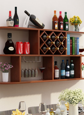 26n壁挂简约墙上吊柜酒架悬挂实木格子餐厅圆角批发红酒柜墙壁吧