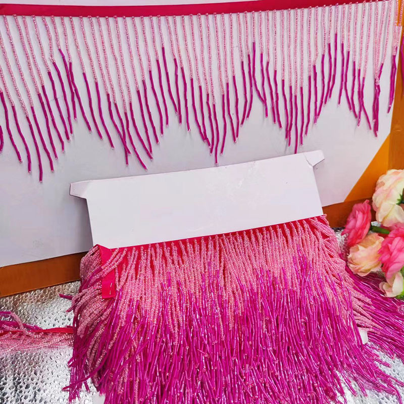 新款13cm宽珠帘波浪色多彩流苏齿形手工吊珠花边