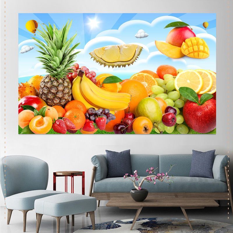 新款网红立体水果画墙面装饰画墙纸装饰仿真防水餐厅贴画贴纸墙贴图片
