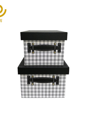 热销新中式简约格子收纳箱样板房展厅软装装饰盒摆件家居衣帽间工