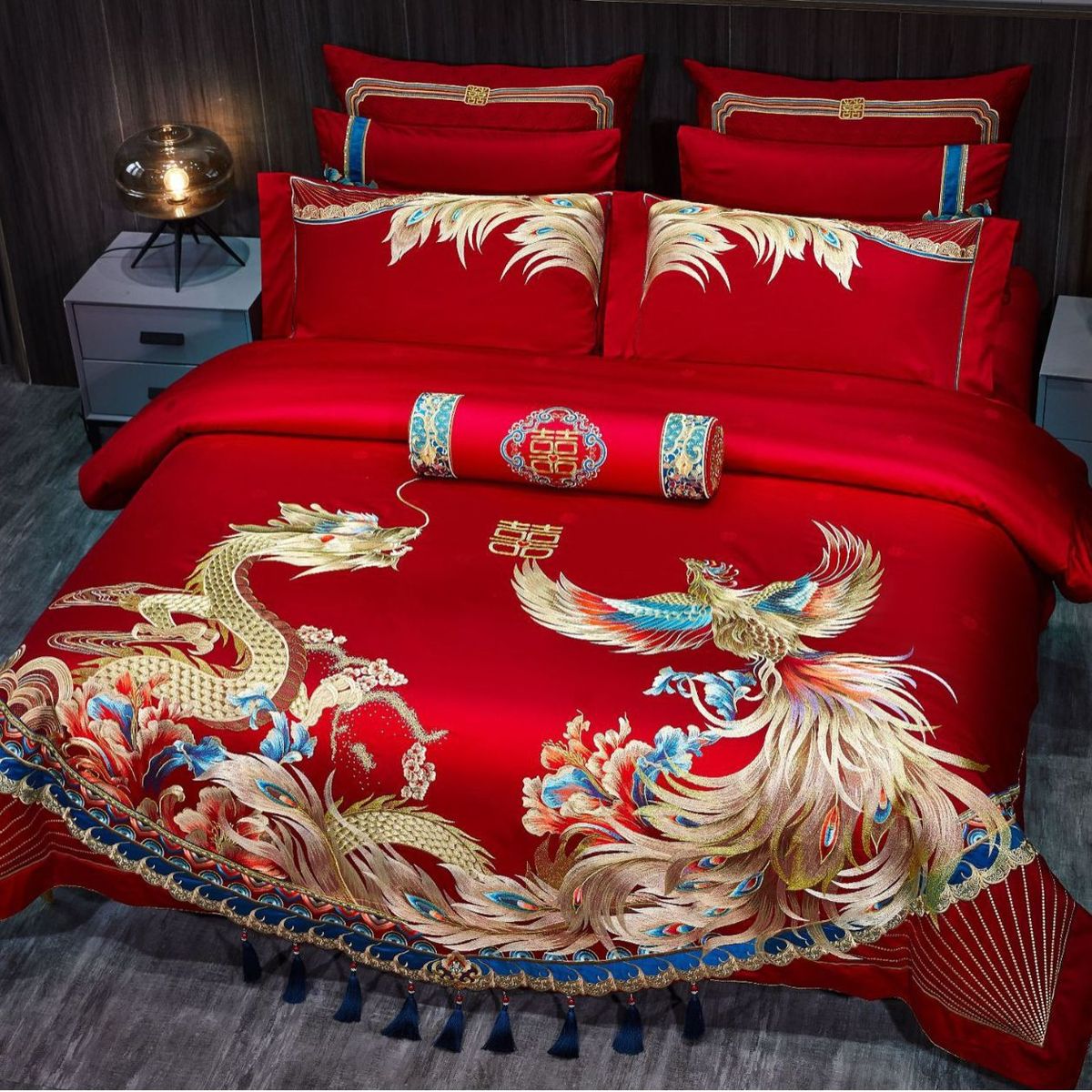 婚庆刺绣四件套高端龙凤家纺100支长绒棉结婚床上用品陪嫁新婚