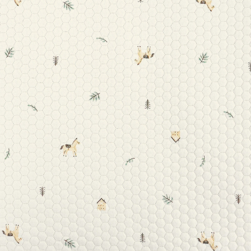 棉全棉蜂巢提花空气层原白印花三层夹两面面料夹丝棉保暖布料