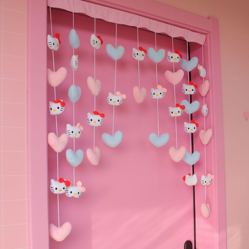 粉蓝爱心+红粉kt隔断帘卧室魔术贴挂帘卫生间家用门帘窗帘装饰帘