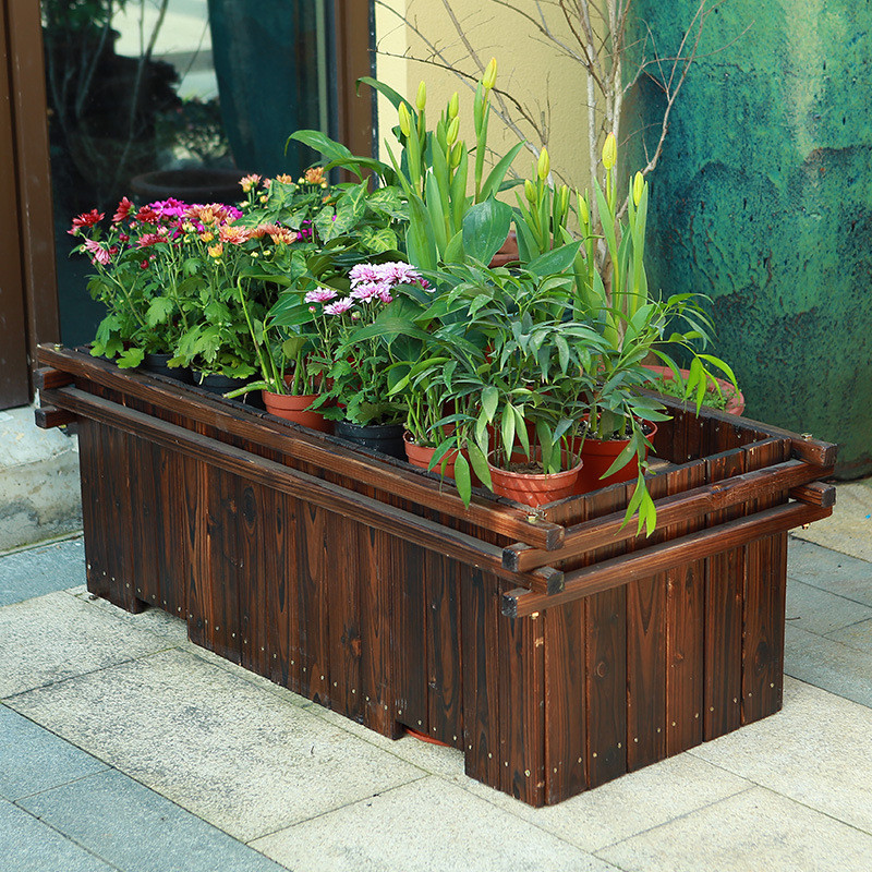 热销youka公共木栏杆式工程花箱植物种植大容器庭院会展社区防腐