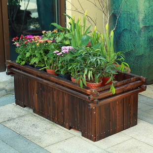 庭院防腐木栏杆式工程花箱植物种植大容器youka会展社区公共花槽