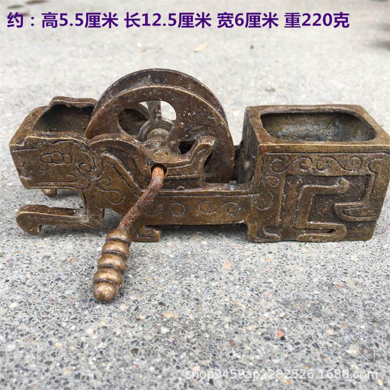 古玩仿古老式收藏墨斗摆件复古纯铜仿民国真品古董墨斗龙纹工艺品