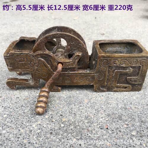 古玩仿古老式收藏墨斗摆件复古纯铜仿民国真品古董墨斗龙纹工艺品