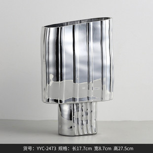 bestwest银色电镀高脚玻璃花瓶摆件家居样板间花器装 饰品软装