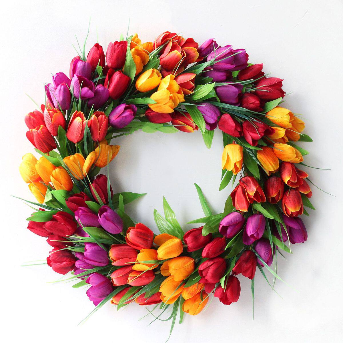 春季花环50cm门环门饰郁金香花环节日庆祝装饰花