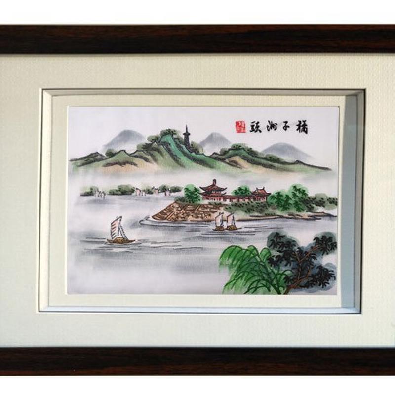 紫金湘绣风景手工刺绣成品挂画书房过道装饰画手伴礼送宾客礼品
