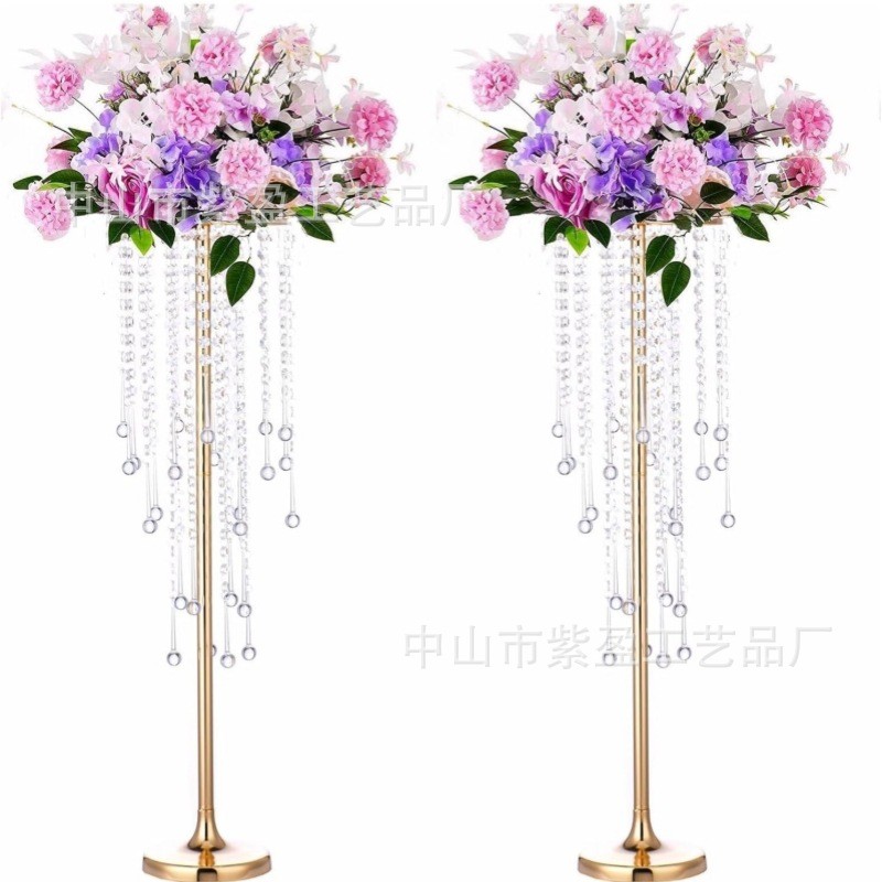 热销欧式铁艺花架酒店主桌宴会摆件家居装饰电镀水晶婚庆路引道具