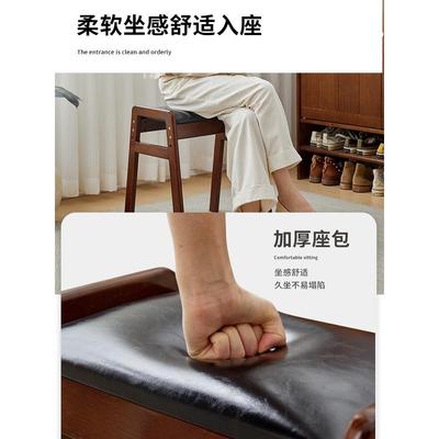 T实木换鞋凳橡木客厅坐凳穿鞋凳家用门口软包坐垫入户凳小凳子脚