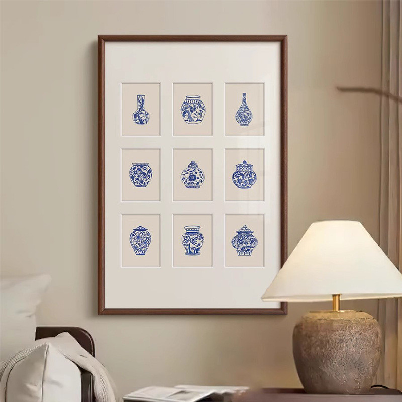 青花瓷·瓶安法式现代中国风客厅装饰画新中式餐厅玄关花瓶挂画图片