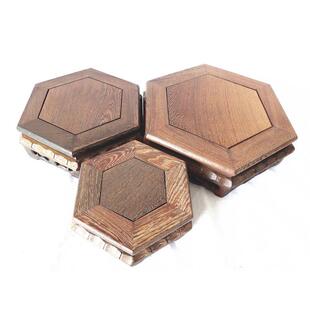 鸡翅木 六角形底座 实木雕刻佛像花瓶奇石茶壶工艺品摆饰底座