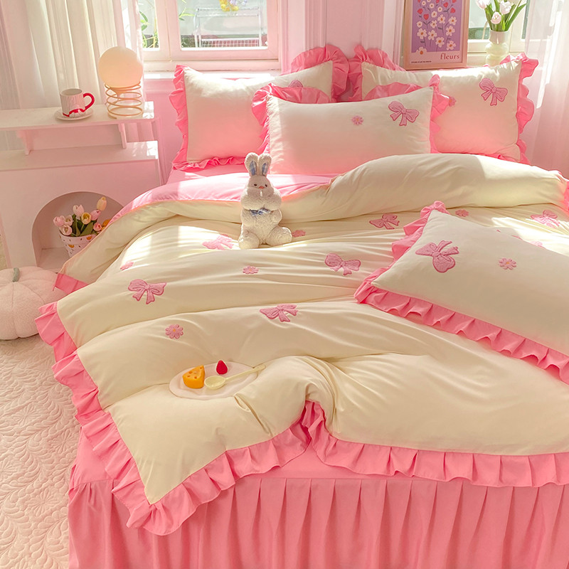 26x8韩版水洗棉可爱款公主风床单被套罩四件套2023新款床裙少女心