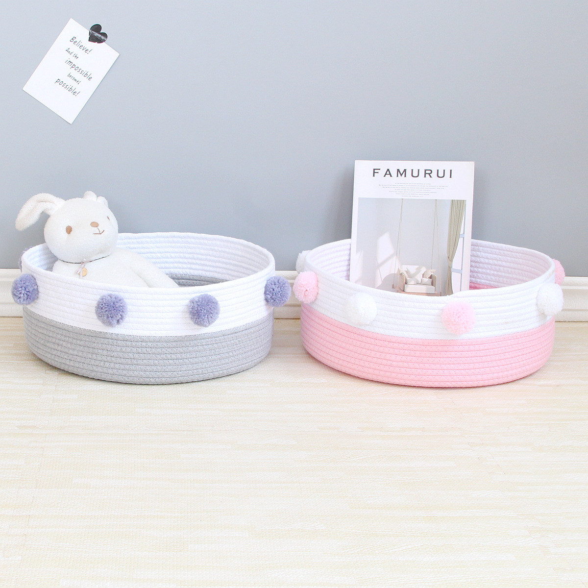 可爱棉绳猫窝夏季大号宠物床毛球球四季通用手工编织圆形猫咪床