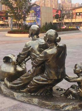 热销民俗仿仿铜人雕塑玻璃钢拔萝卜小品铜人像景观园林摆件