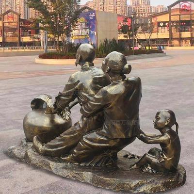 热销民俗仿仿铜人雕塑玻璃钢拔萝卜小品铜人像景观园林摆件