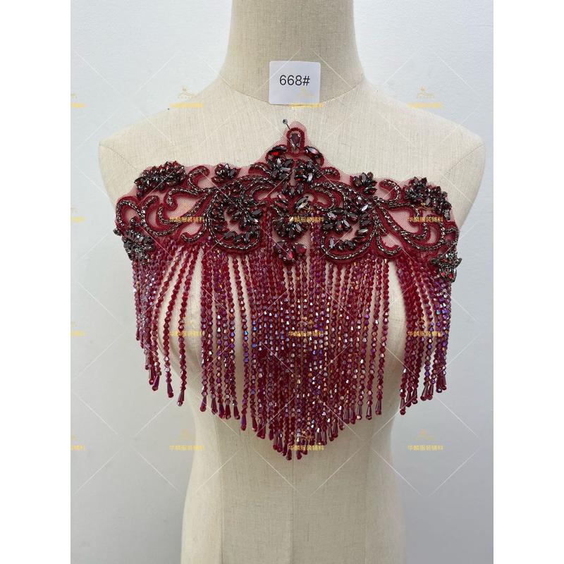 现货香槟金配件管珠流苏diy吊穗轻奢水钻婚纱舞蹈服衣领钉珠辅料