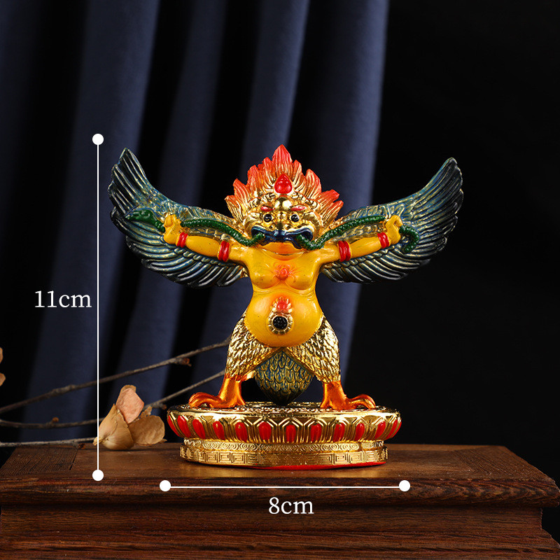 藏传民族彩绘合金大鹏金翅鸟摆件密宗桌面合金用品高11cm