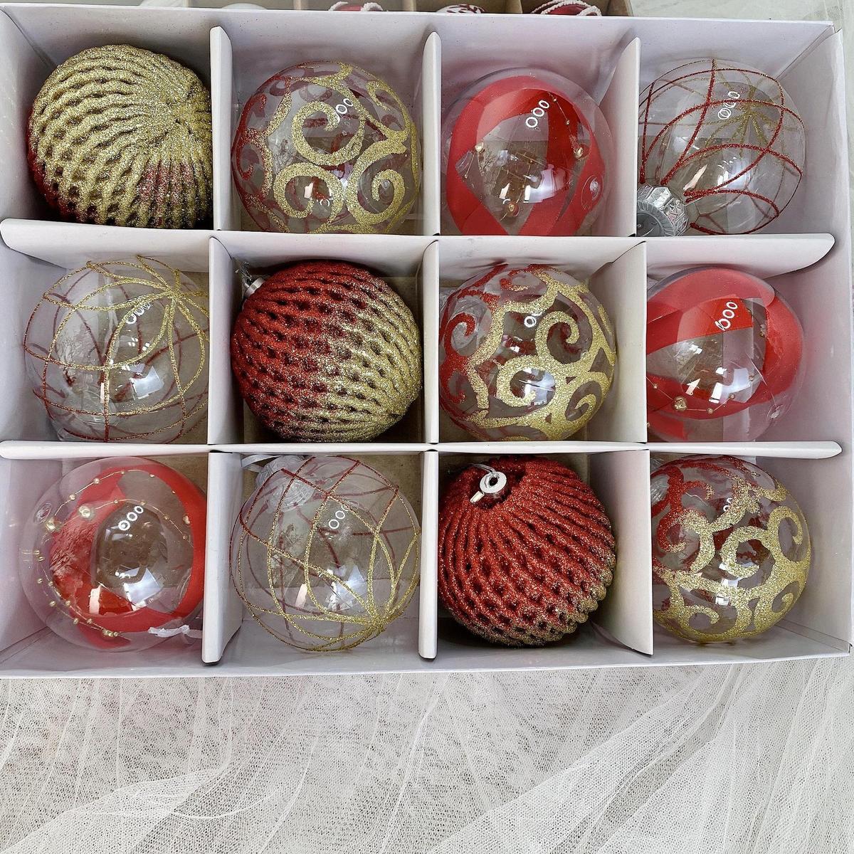 2024球圣诞树套装大号装饰品吊球透明球圣诞圣诞节白8cm挂饰麻色