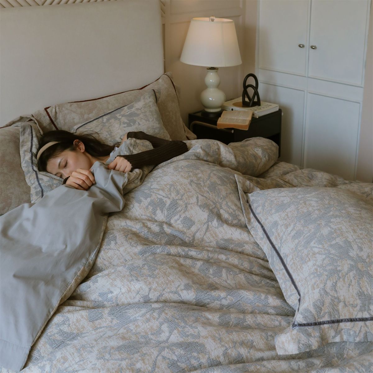 支意法风60支全棉花卉浮雕提花四件套色织b版100秋冬火山磨毛被套