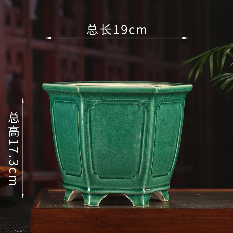 奎面高六方精致釉水兰花盆矮牵牛张治诚可批发宜兴适宜阳台ylh02