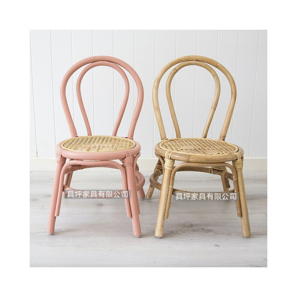 可爱藤编椅子蝴蝶结儿童桌椅小孩子餐椅全藤织藤编木民宿凳子圆形