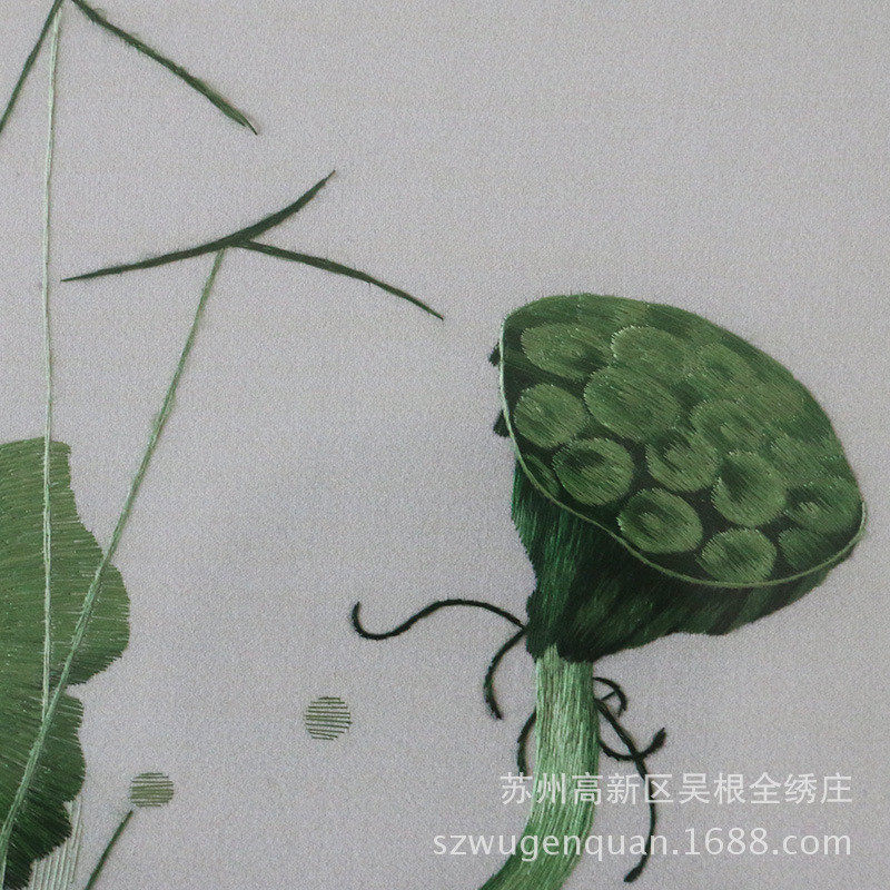 苏绣成品挂画客厅书房带框礼品苏州手工刺绣画荷花三联幅装饰画