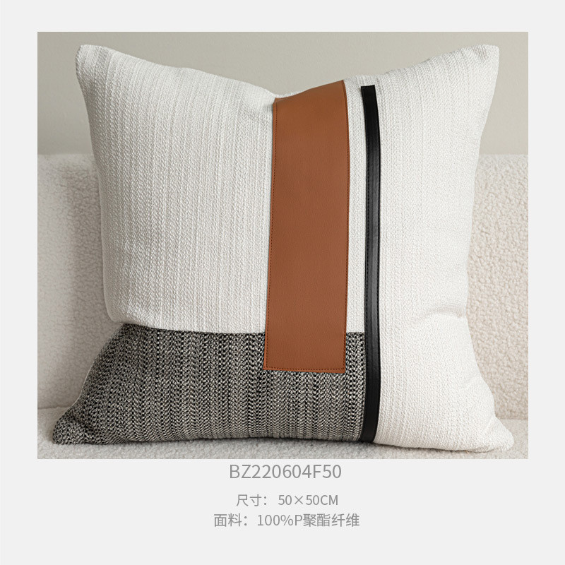 欧美轻奢橙色靠枕风皮质沙发抱枕酒店别墅样板房艺术靠包腰枕搭毯