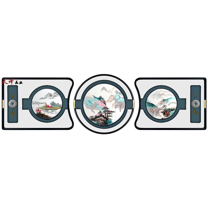 刺绣三联画国潮壁饰国画客厅背景墙新中式店铺装修挂画奢山水中式