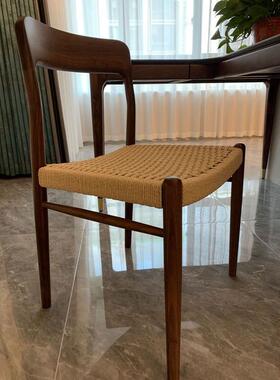 非晚椅/复古靠背餐椅家用中古椅樱桃木书桌椅家具实木藤编75号椅
