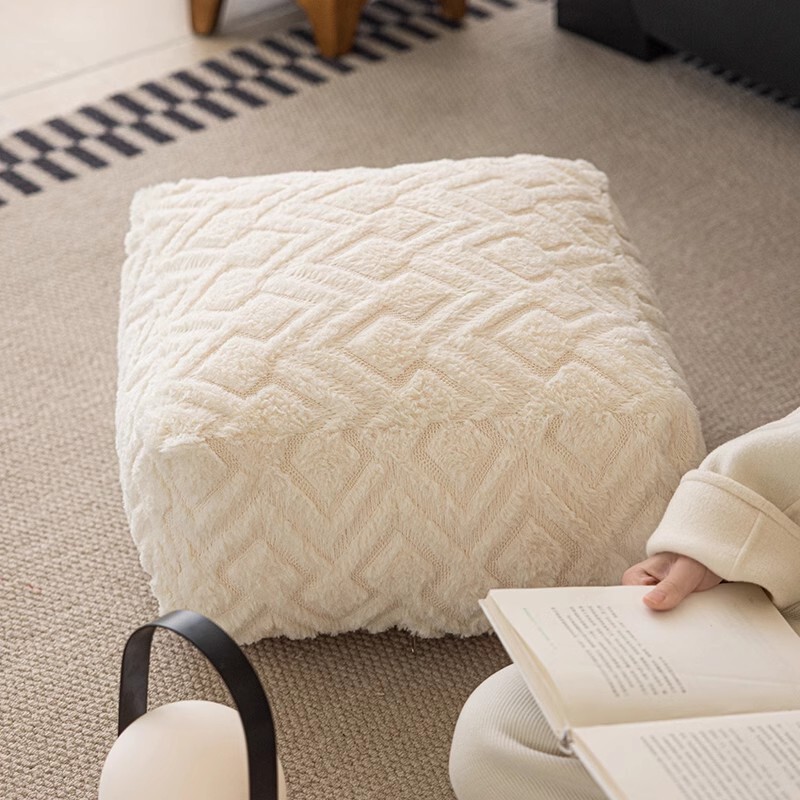 蹲纯色白色蒲团坐垫阳台飘窗打坐跪拜坐新中式冬天绒毛墩子矮凳