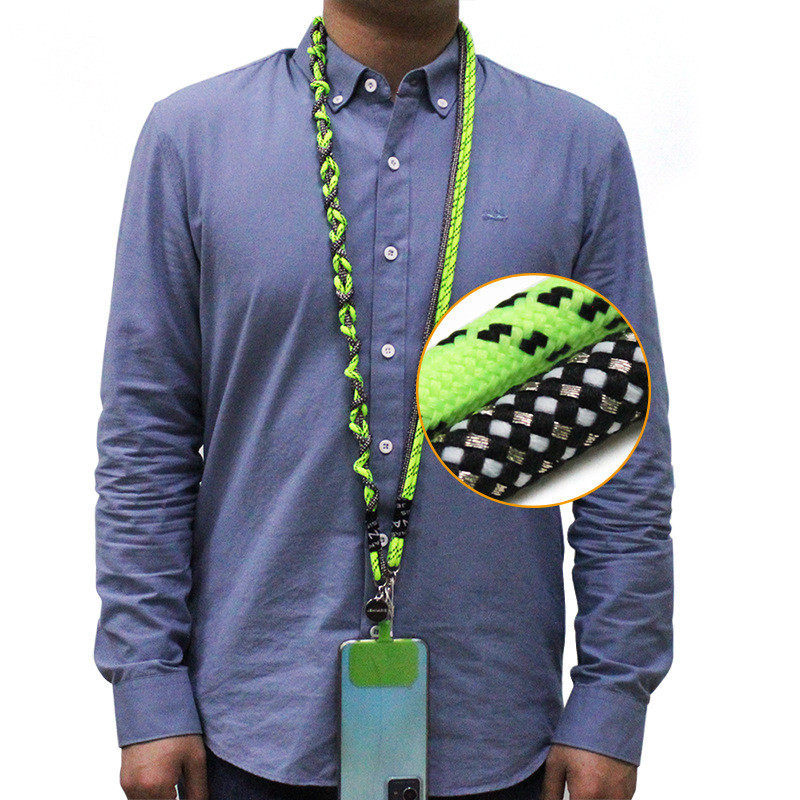 定制手机斜挎挂绳双色编织缠绕绳双挂链双合金钩扣手机垫片挂带绳