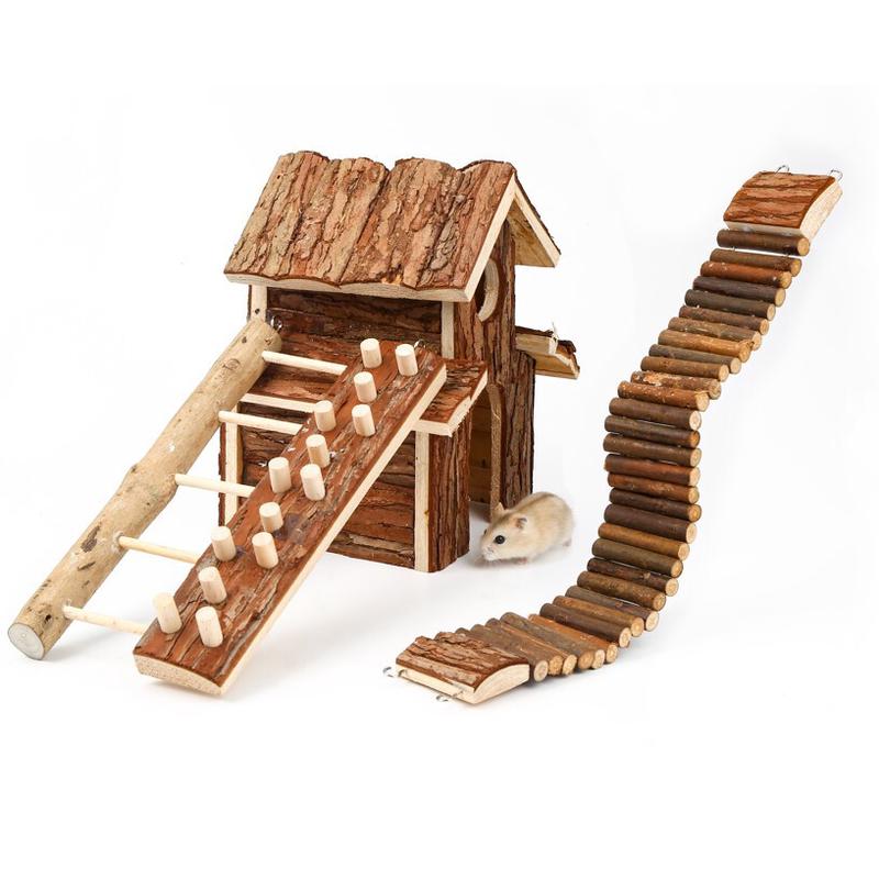 仓鼠笼树皮小木屋围栏仓鼠用品批发豪华套装爬梯树排组合实木别墅