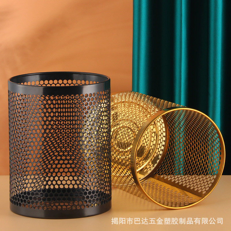 不锈钢创意家用办公室垃圾桶厨房客厅卫生间拉圾桶铁丝网无盖分类