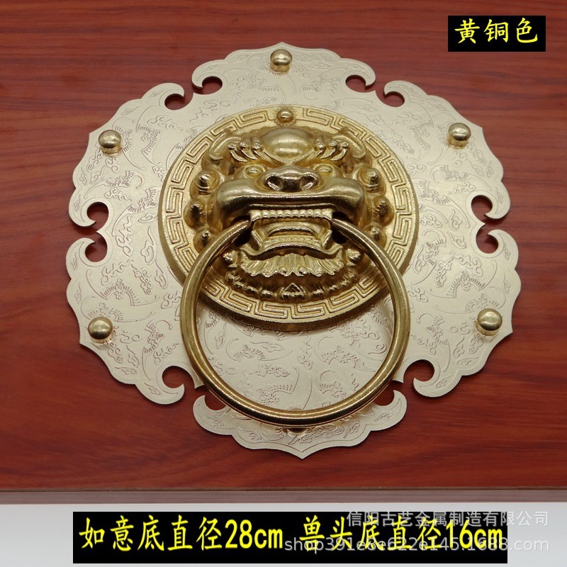 仿古大门拉手复古别墅纯黄铜刻画头兽门把手新中式圆形狮子头门环