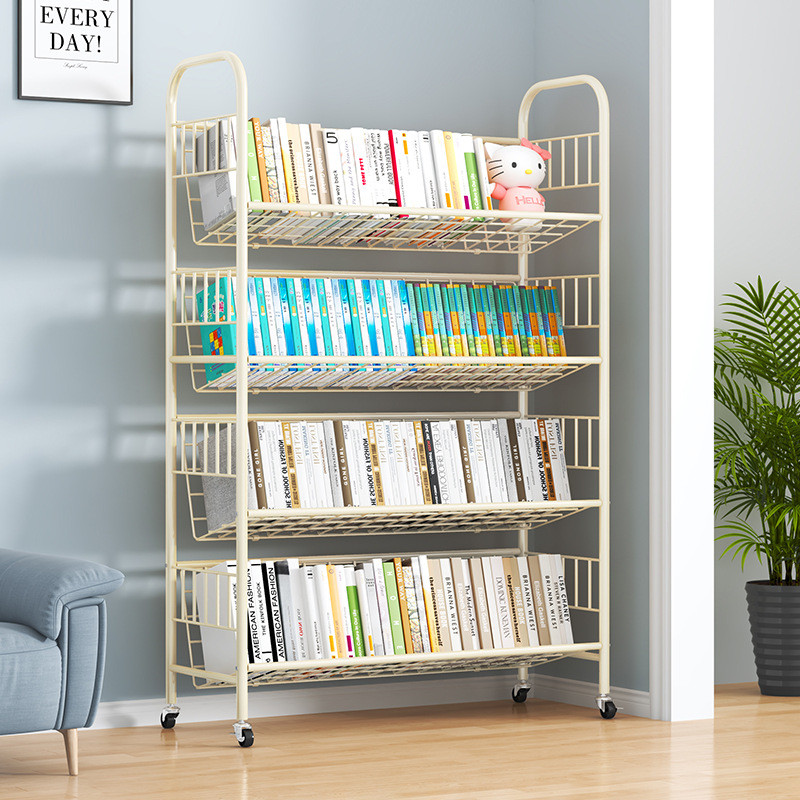 热销宝宝简易书柜家用落地儿童书架绘本架一体铁艺可移动置物架收