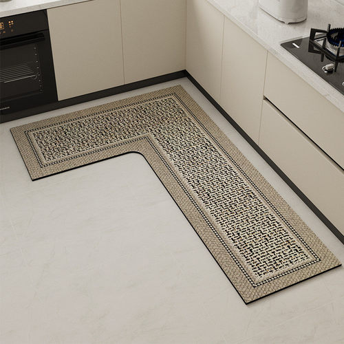 现代高级感厨房地垫硅藻泥吸水吸油L形一体防滑耐脏地毯