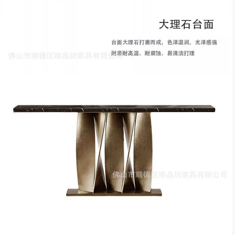 意式轻奢不锈钢金属玄关台石岩大理板靠墙玄关桌进门厅入户支架