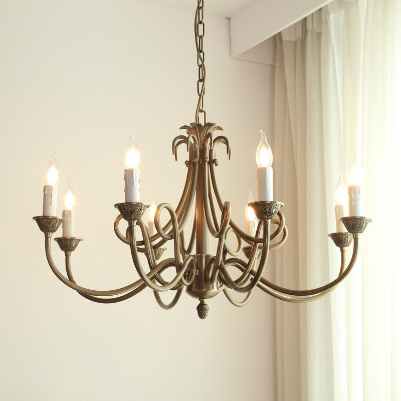 美式深古铜客厅蜡烛吊灯复古别墅灯法式卧室灯楼梯灯中古轻餐厅
